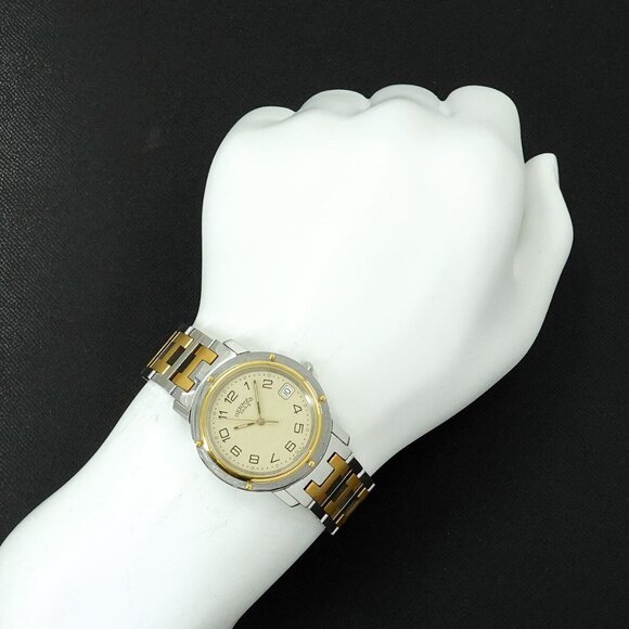 HERMES Clipper CL6 720 Quartz Cream Dial Date Mens Watch